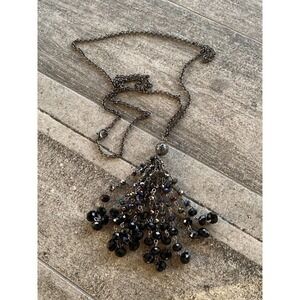 Fashion Necklace Beaded Crystal Faceted Beads Black Tone Chain 36”